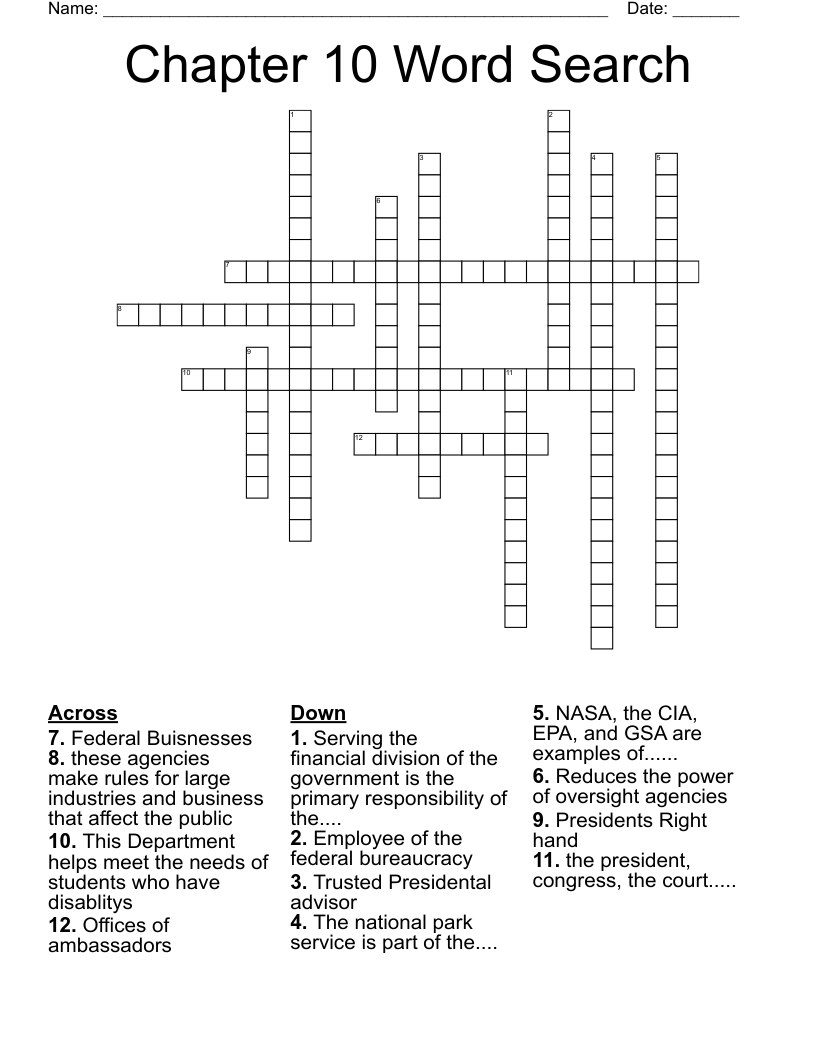 Chapter 10 Word Search Crossword