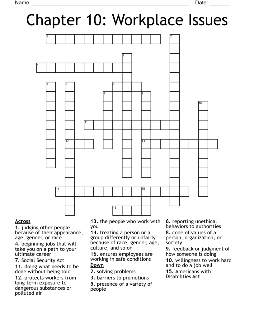 Chapter 10: Workplace Issues Crossword