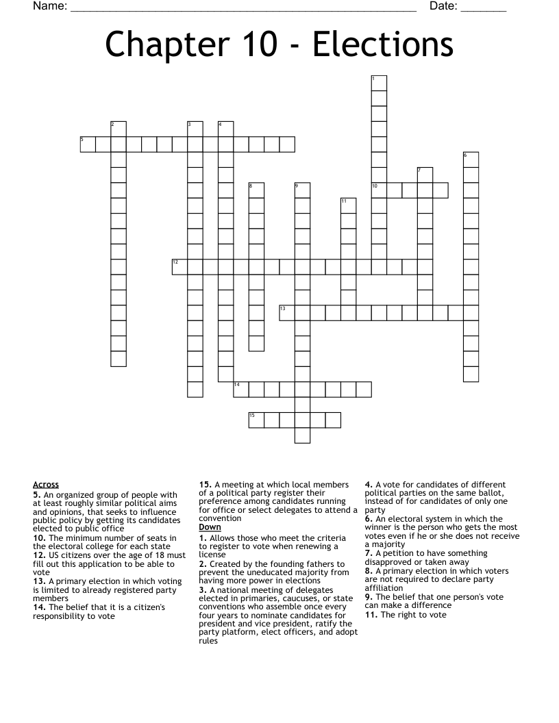 Chapter 10 - Elections Crossword