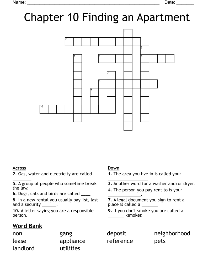 Chapter 10  Finding an Apartment Crossword