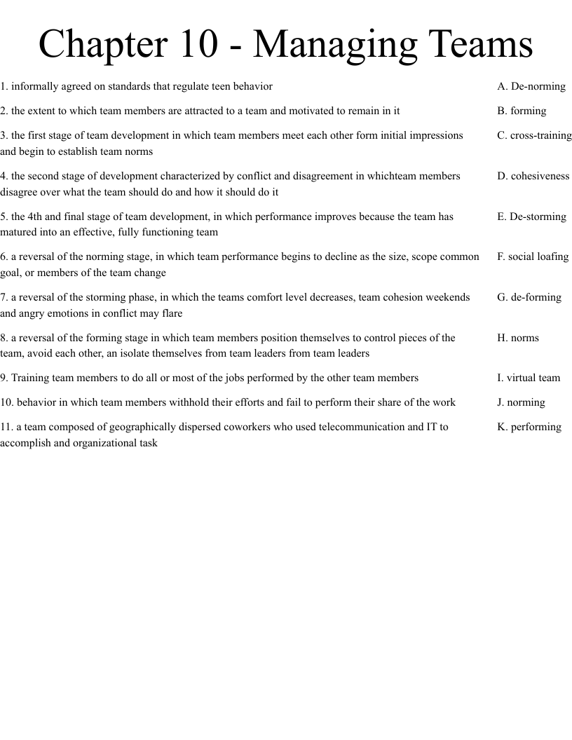 Chapter 10 - Managing Teams Worksheet