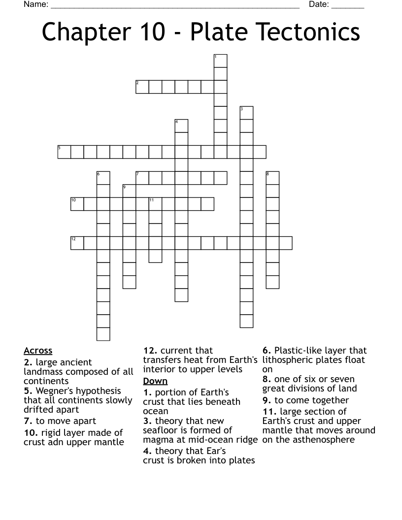 Chapter 10 - Plate Tectonics Crossword
