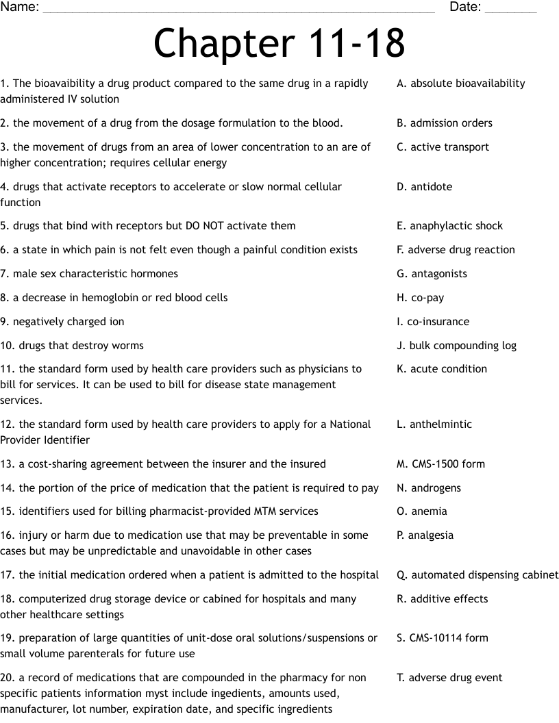 Chapter 11-18 Worksheet