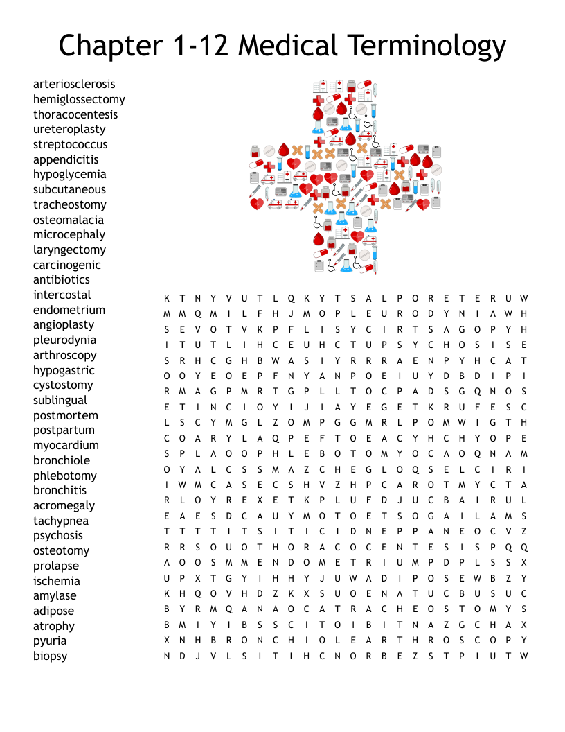 Chapter 1-12 Medical Terminology Word Search