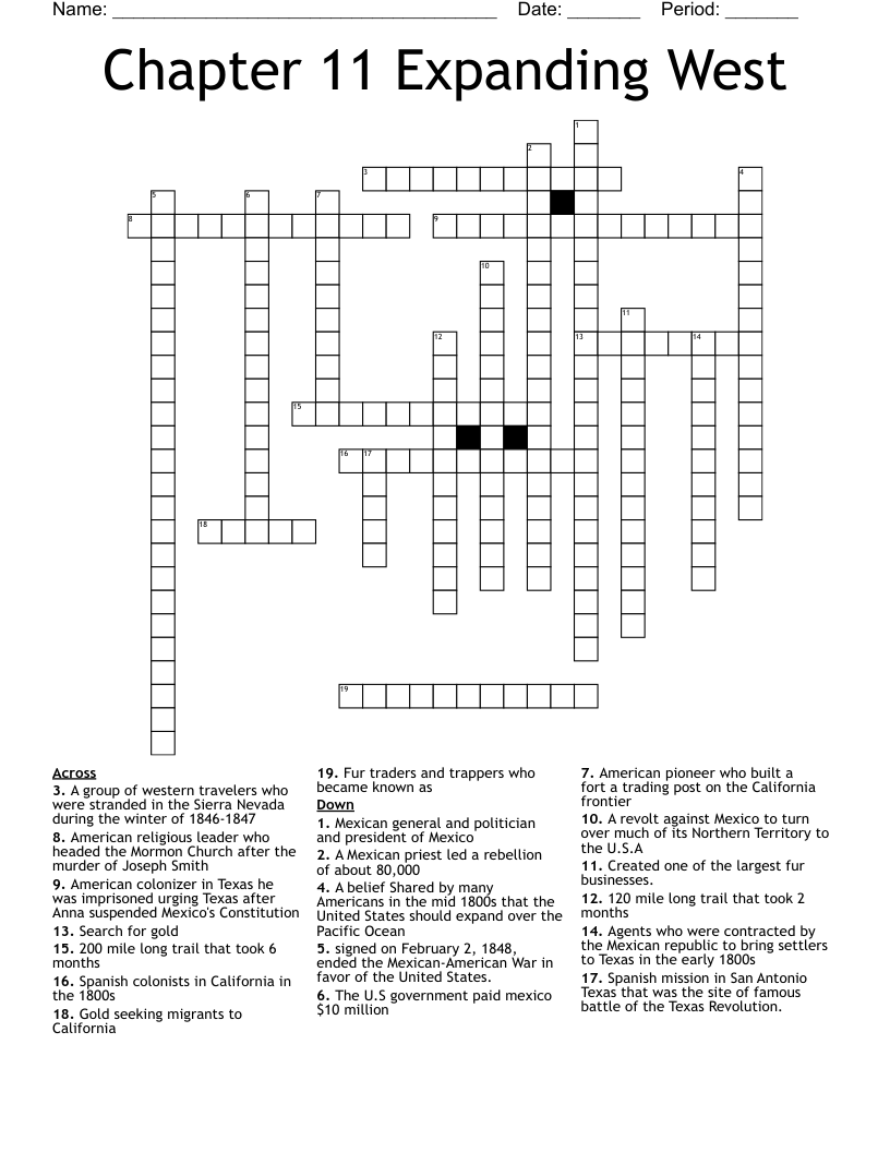 Chapter 11 Expanding West Crossword
