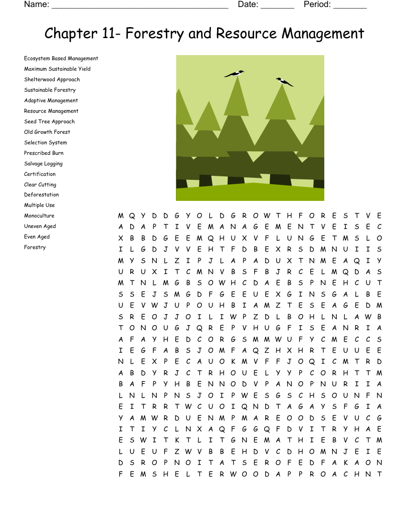 Chapter 11- Forestry and Resource Management  Word Search