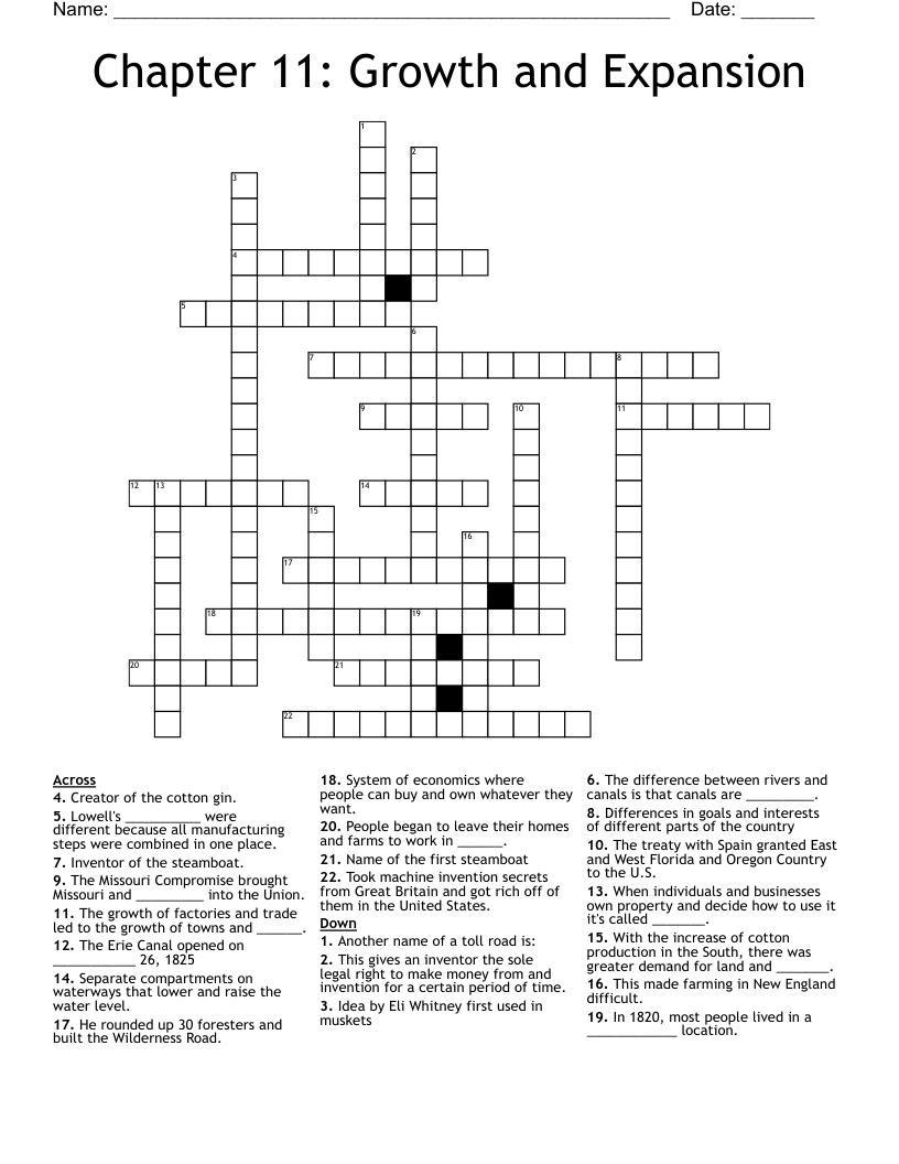 Chapter 11: Growth and Expansion Crossword