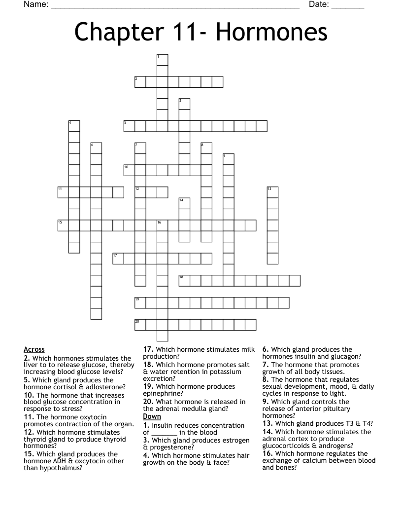 Chapter 11- Hormones  Crossword