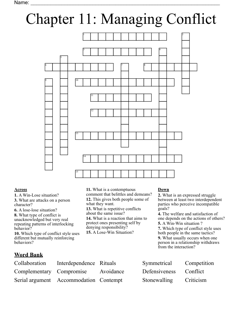 Chapter 11: Managing Conflict Crossword