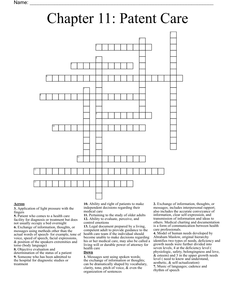 Chapter 11: Patent Care Crossword