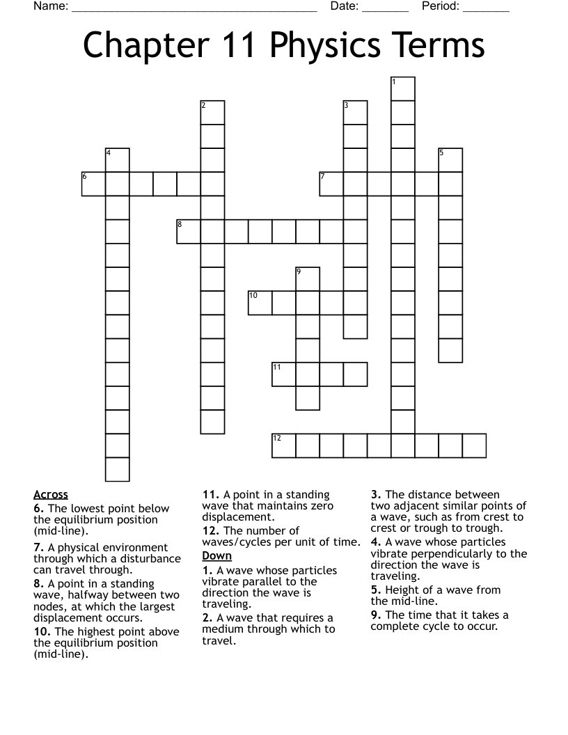 Chapter 11 Physics Terms Crossword