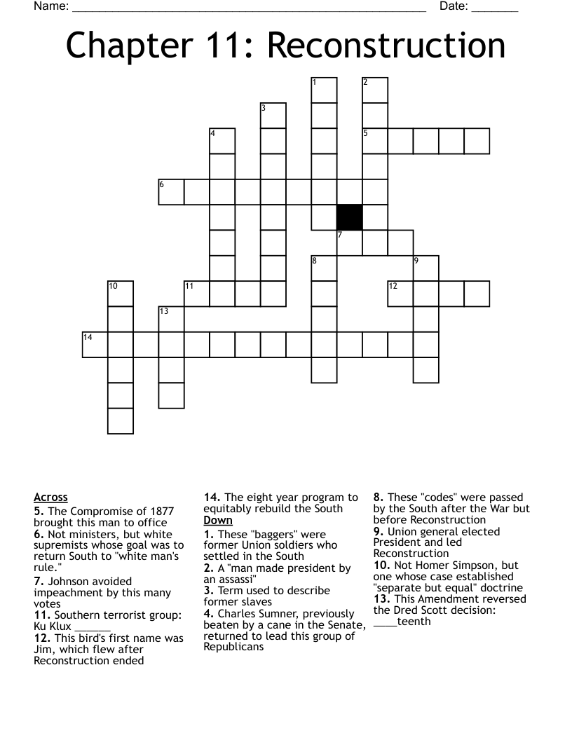 Chapter 11: Reconstruction Crossword