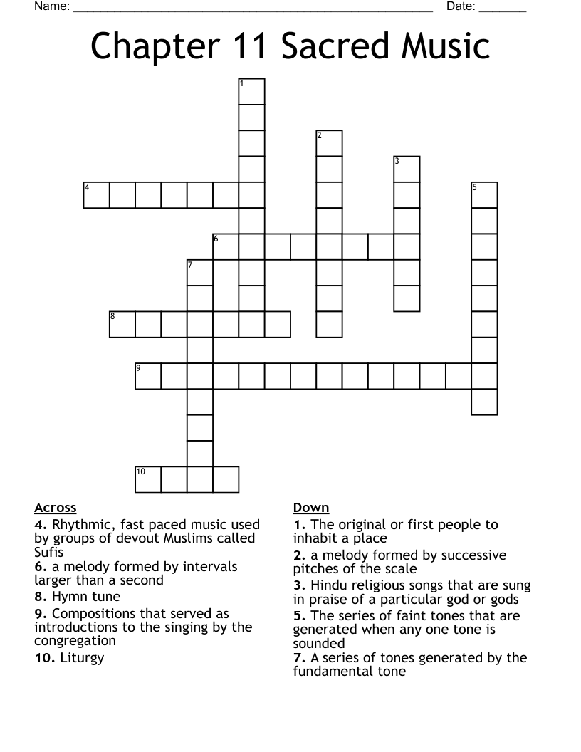 Chapter 11 Sacred Music Crossword