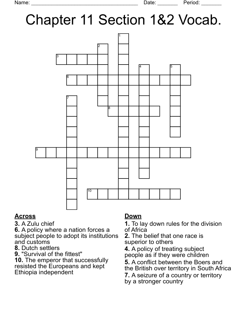 Chapter 11 Section 1&2 Vocab. Crossword