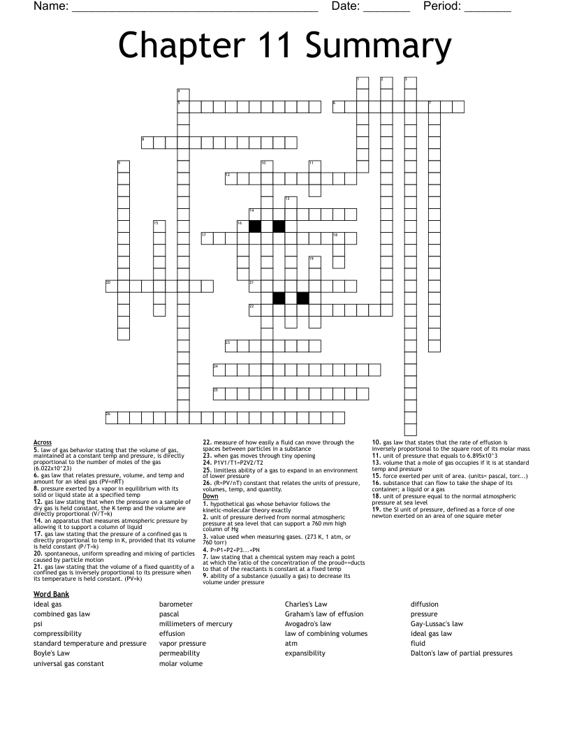 Chapter 11 Summary Crossword