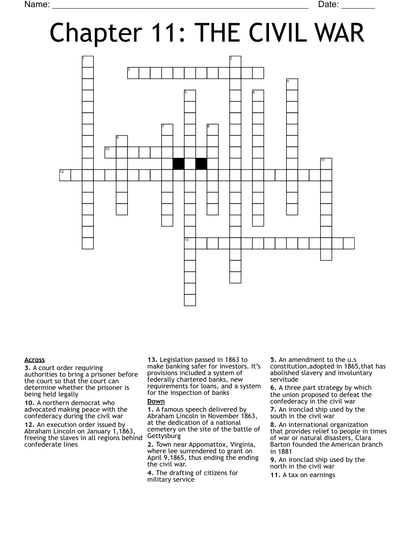 Chapter 11: THE CIVIL WAR  Crossword
