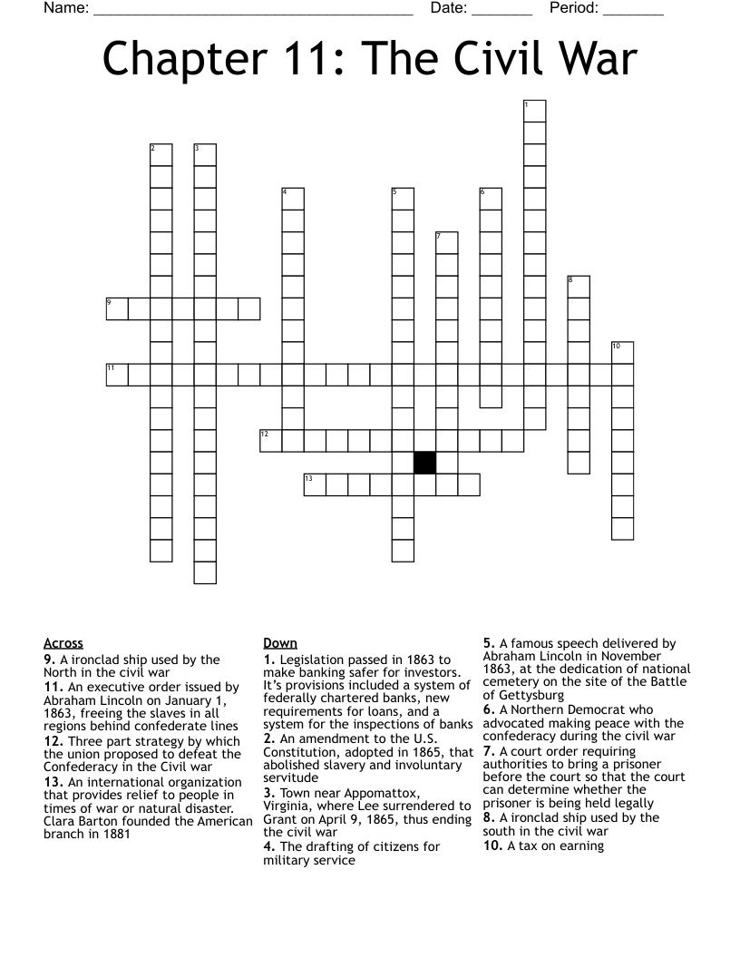 Chapter 11: The Civil War Crossword