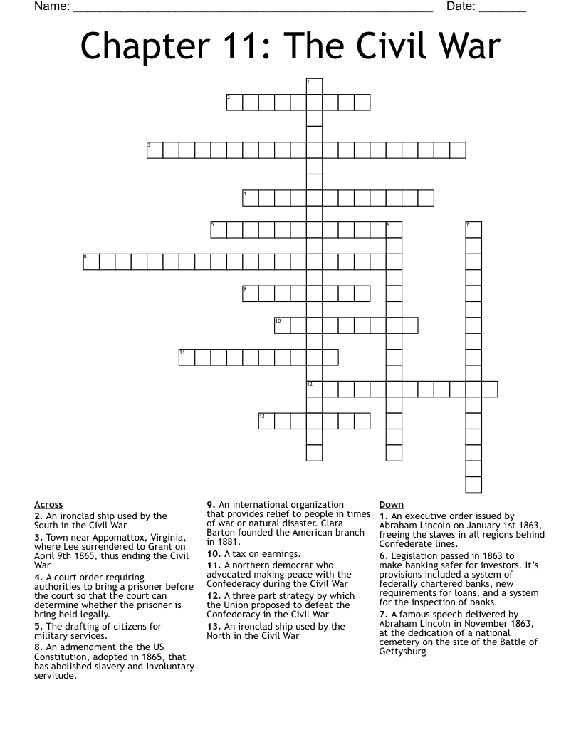 Chapter 11: The Civil War  Crossword