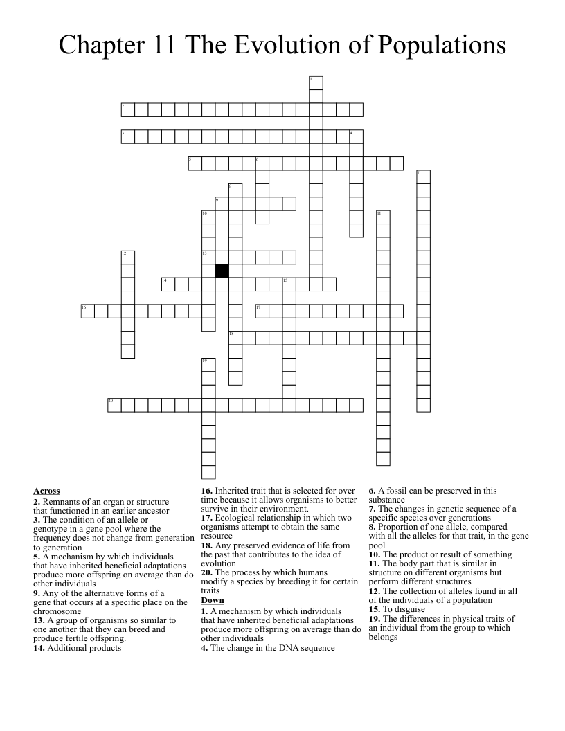 Chapter 11 The Evolution of Populations Crossword