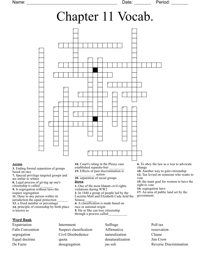 Chapter 11 Vocab. Crossword