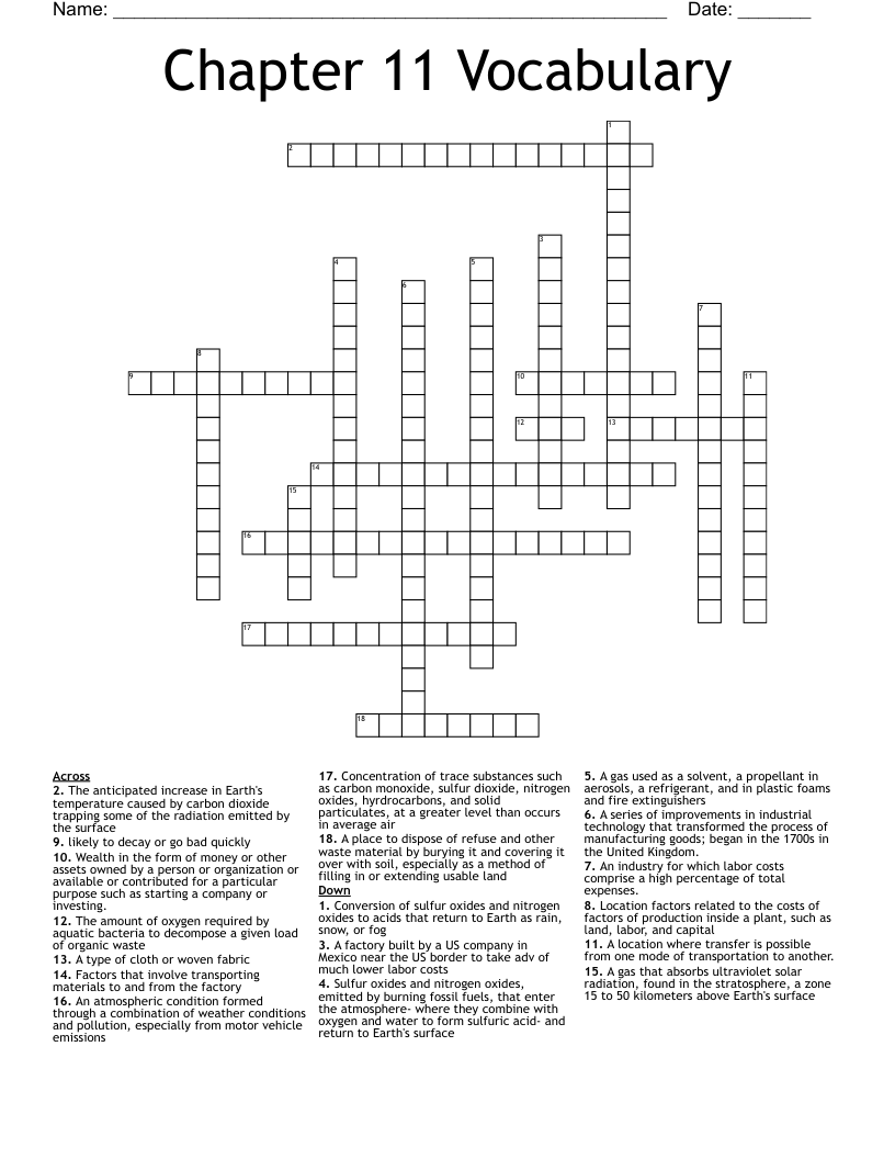 Chapter 11 Vocabulary Crossword