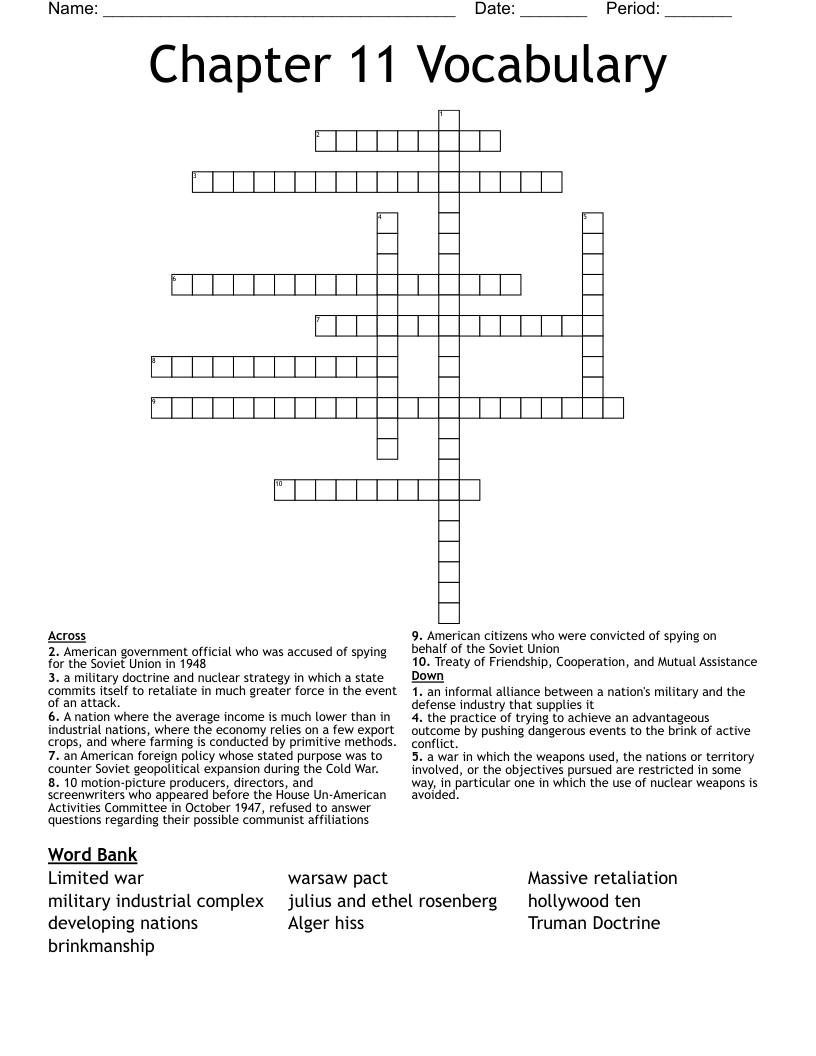 Chapter 11 Vocabulary Crossword