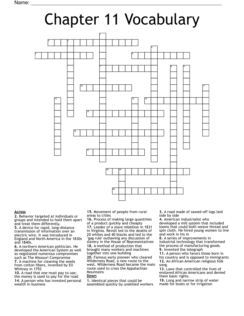 Chapter 11 Vocabulary Crossword