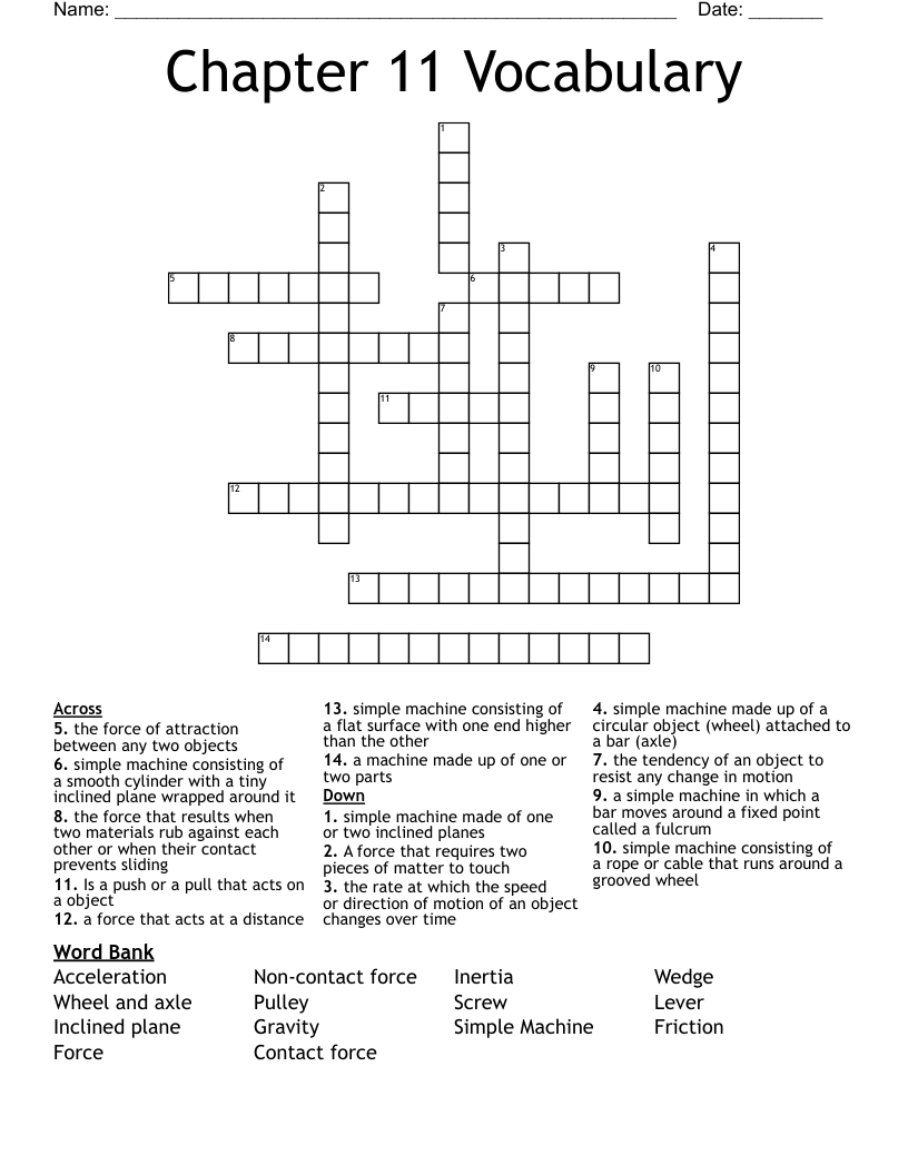 Chapter 11 Vocabulary  Crossword