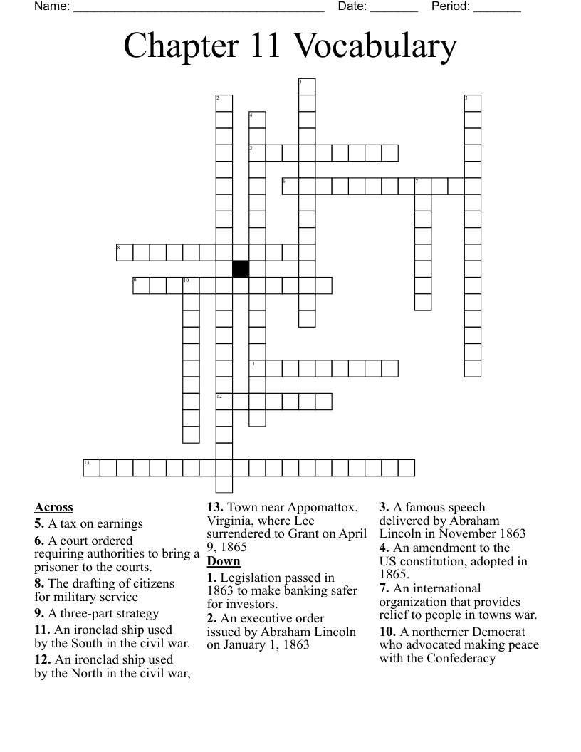 Chapter 11 Vocabulary  Crossword