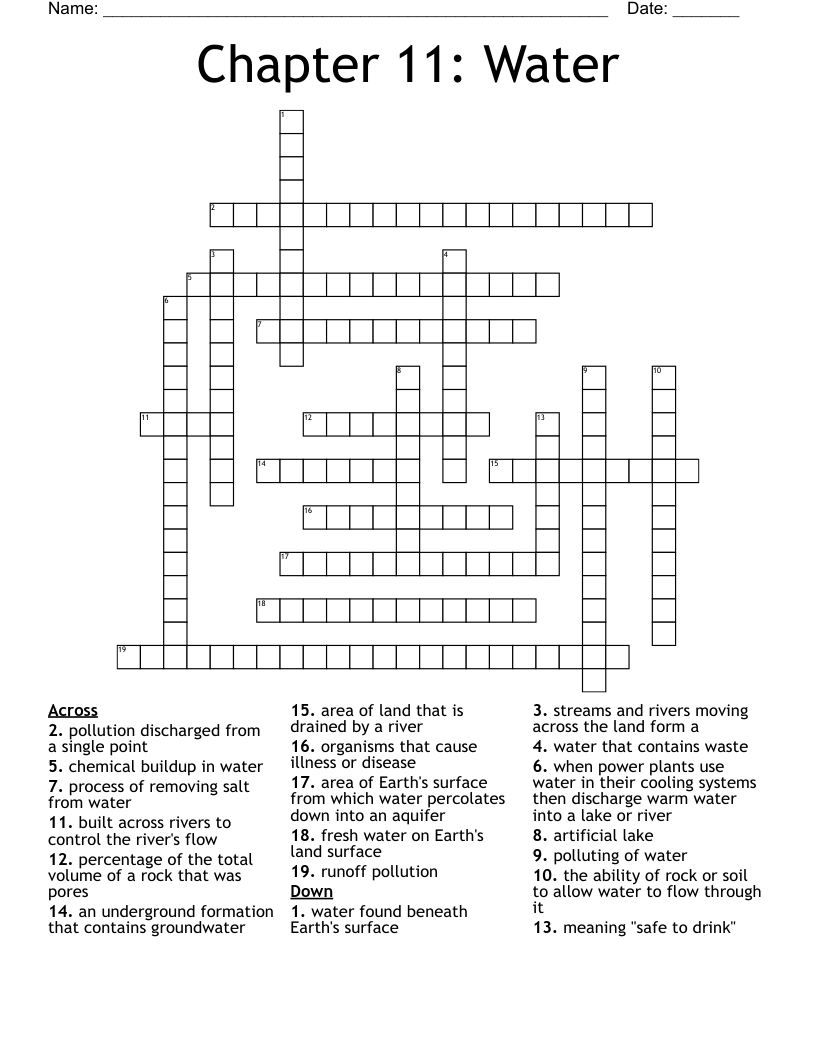 Chapter 11: Water Crossword