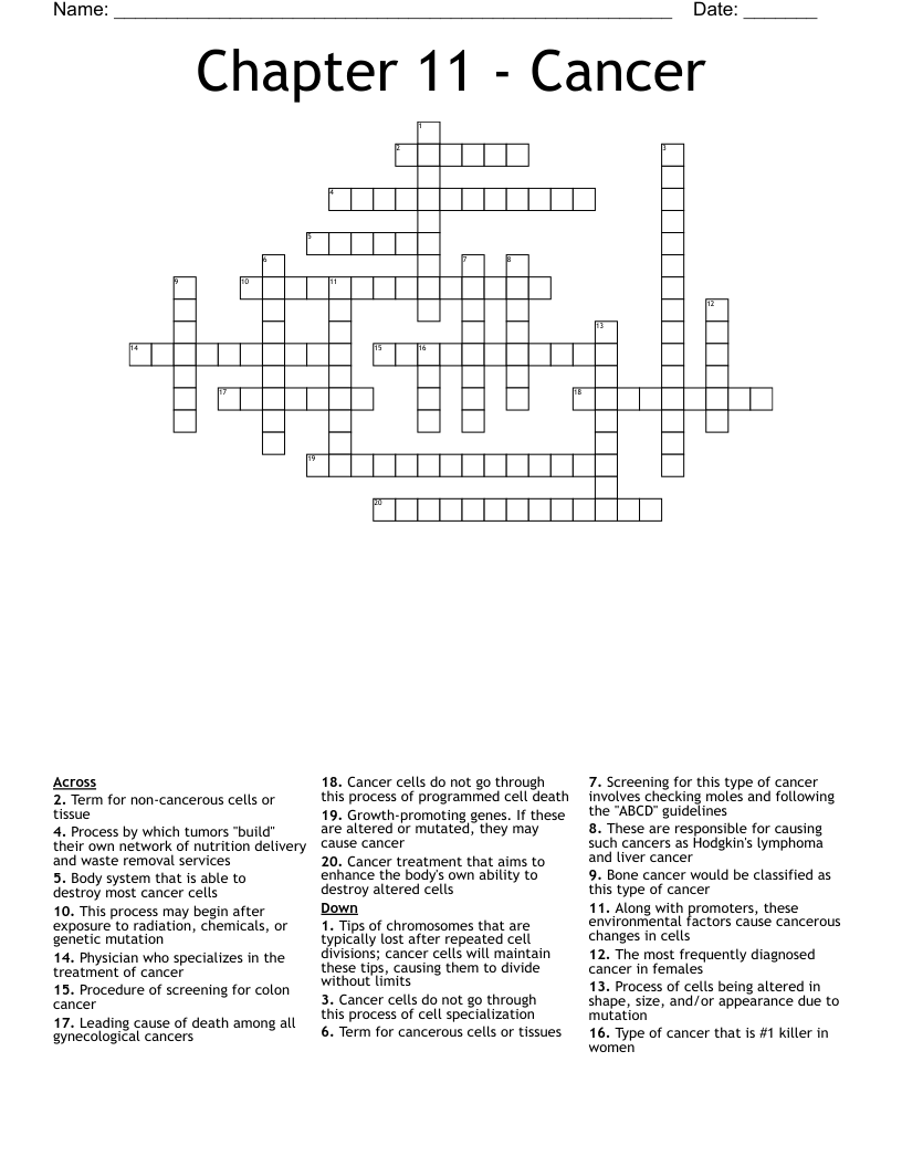 Chapter 11 - Cancer Crossword