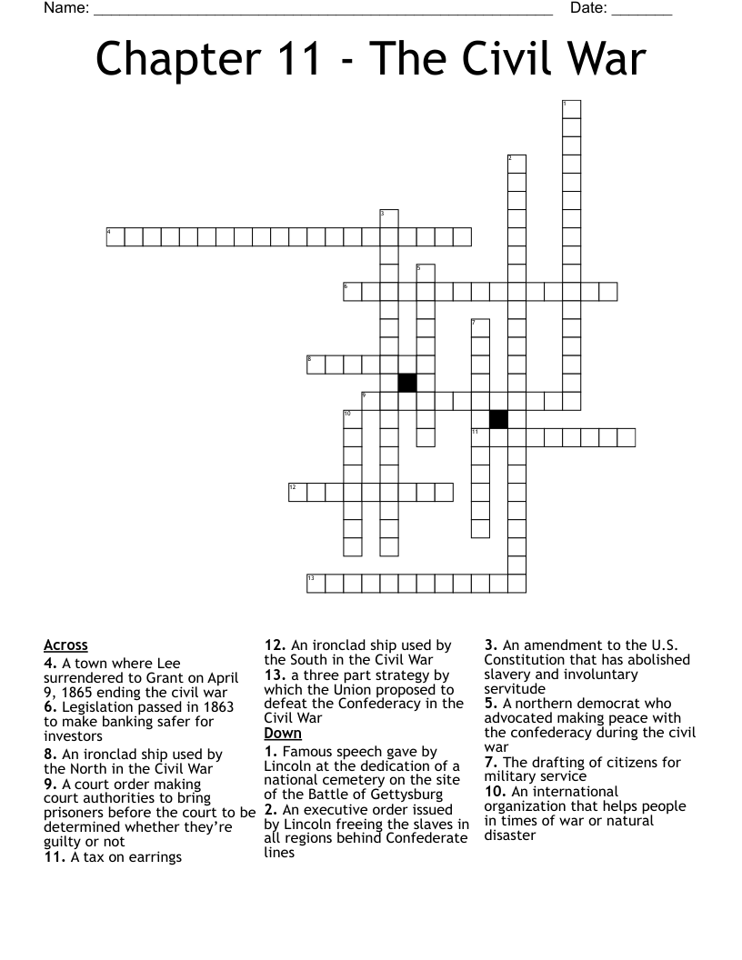 Chapter 11 - The Civil War Crossword