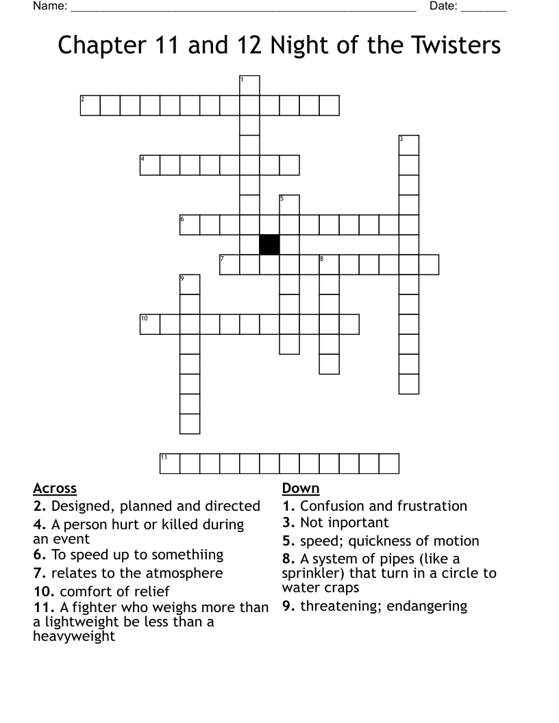 Chapter 11 and 12 Night of the Twisters Crossword