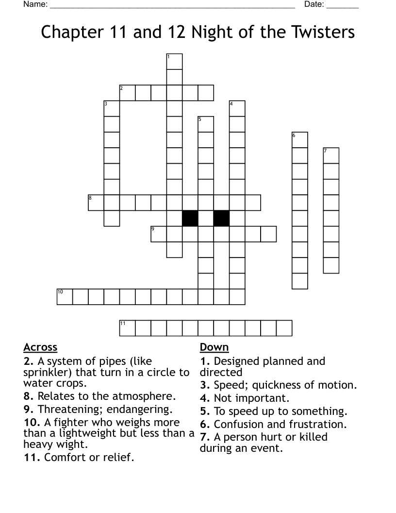 Chapter 11 and 12 Night of the Twisters Crossword