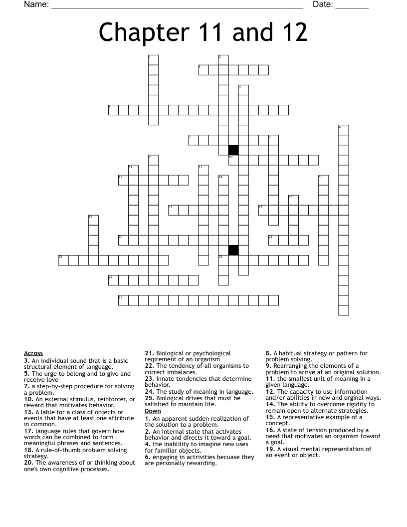 Chapter 11 and 12  Crossword