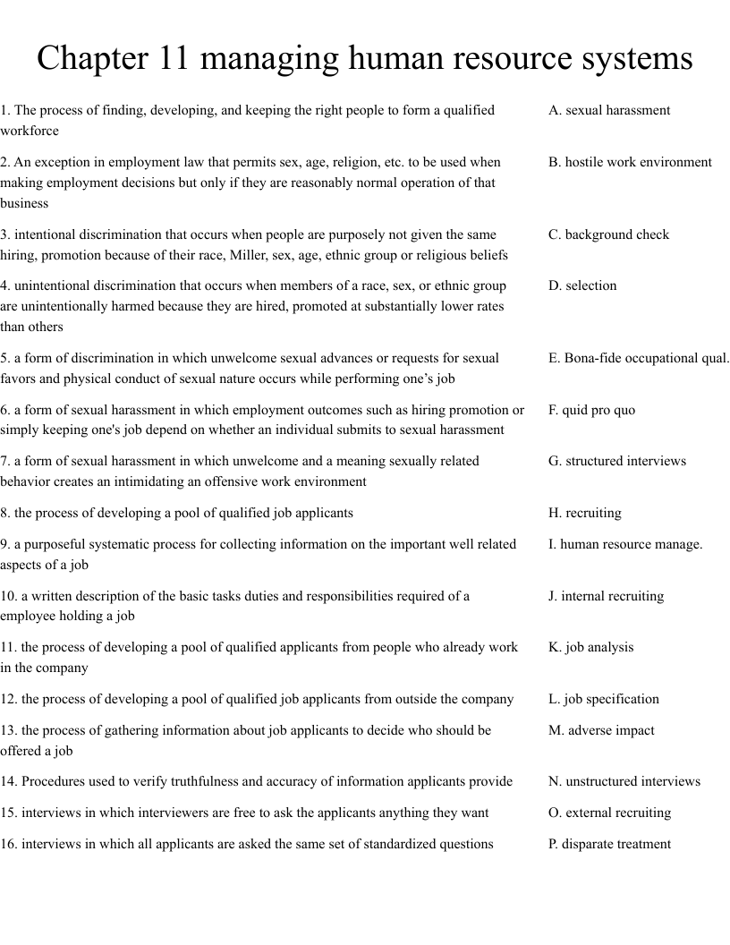 Chapter 11 managing human resource systems Worksheet