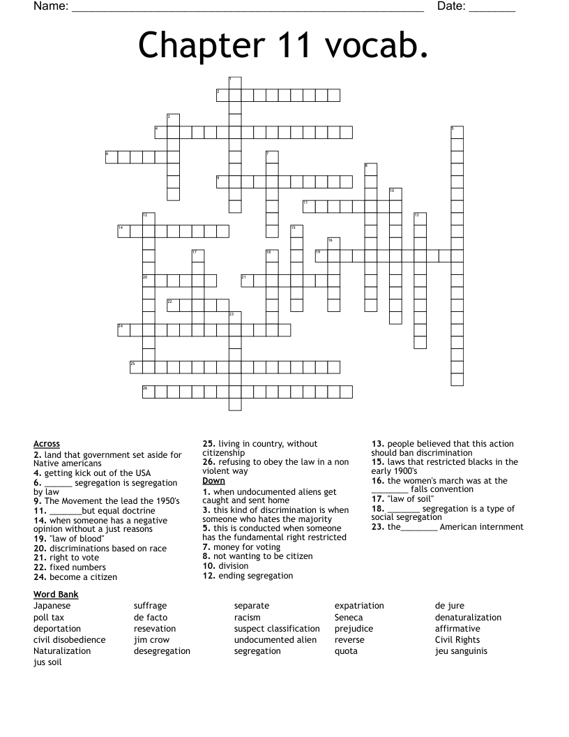 Chapter 11 vocab. Crossword