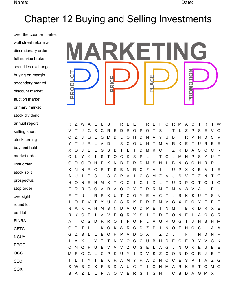 Chapter 12 Buying and Selling Investments Word Search