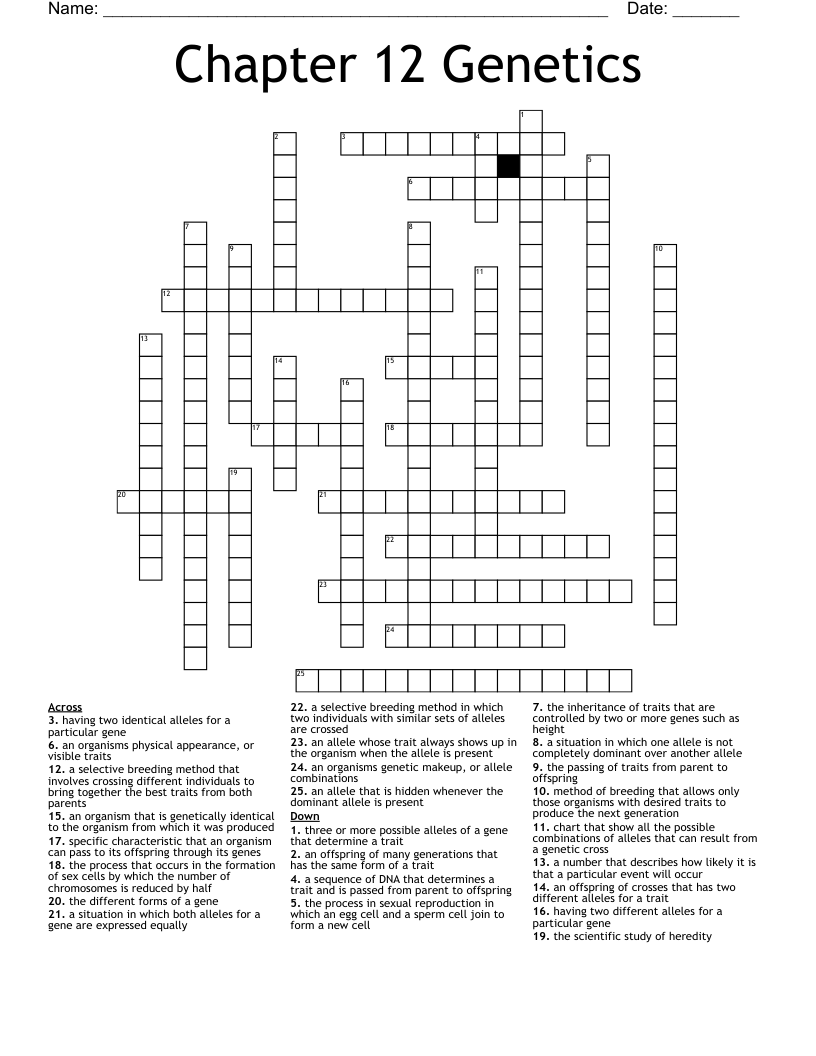 Chapter 12 Genetics Crossword