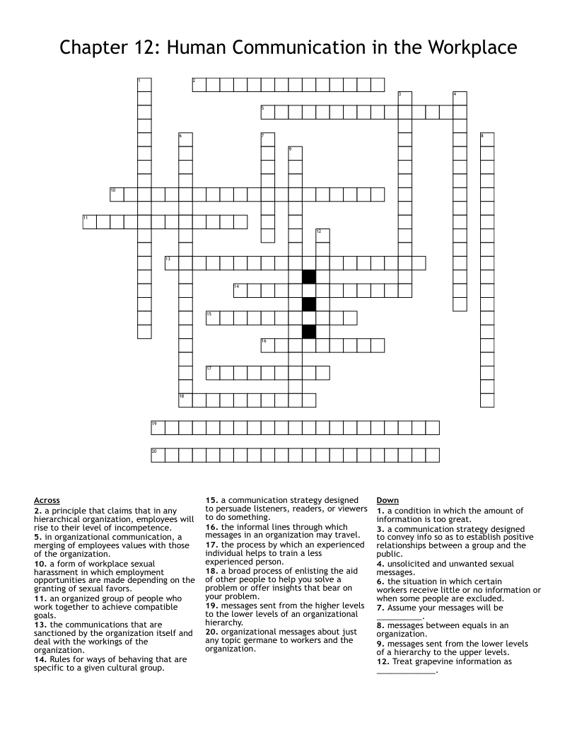 Chapter 12: Human Communication in the Workplace Crossword
