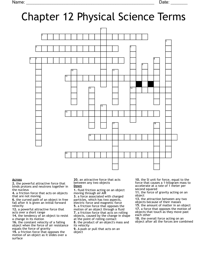 Chapter 12 Physical Science Terms Crossword