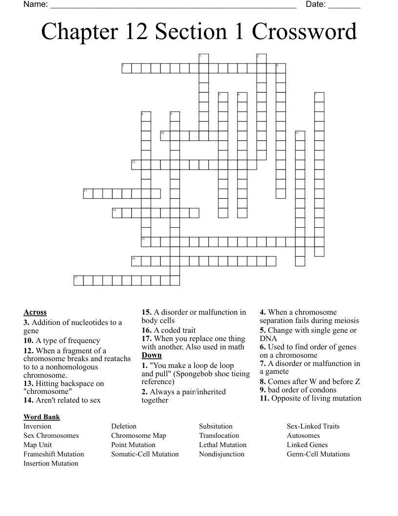 Chapter 12 Section 1 Crossword
