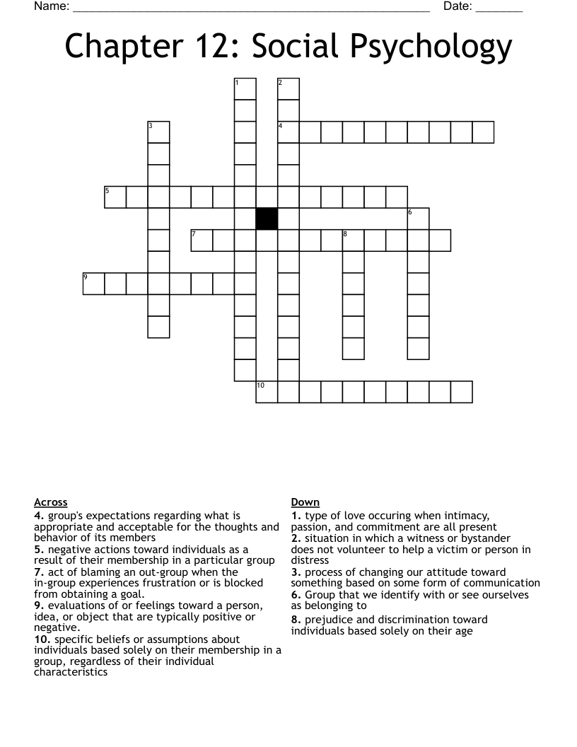 Chapter 12: Social Psychology  Crossword