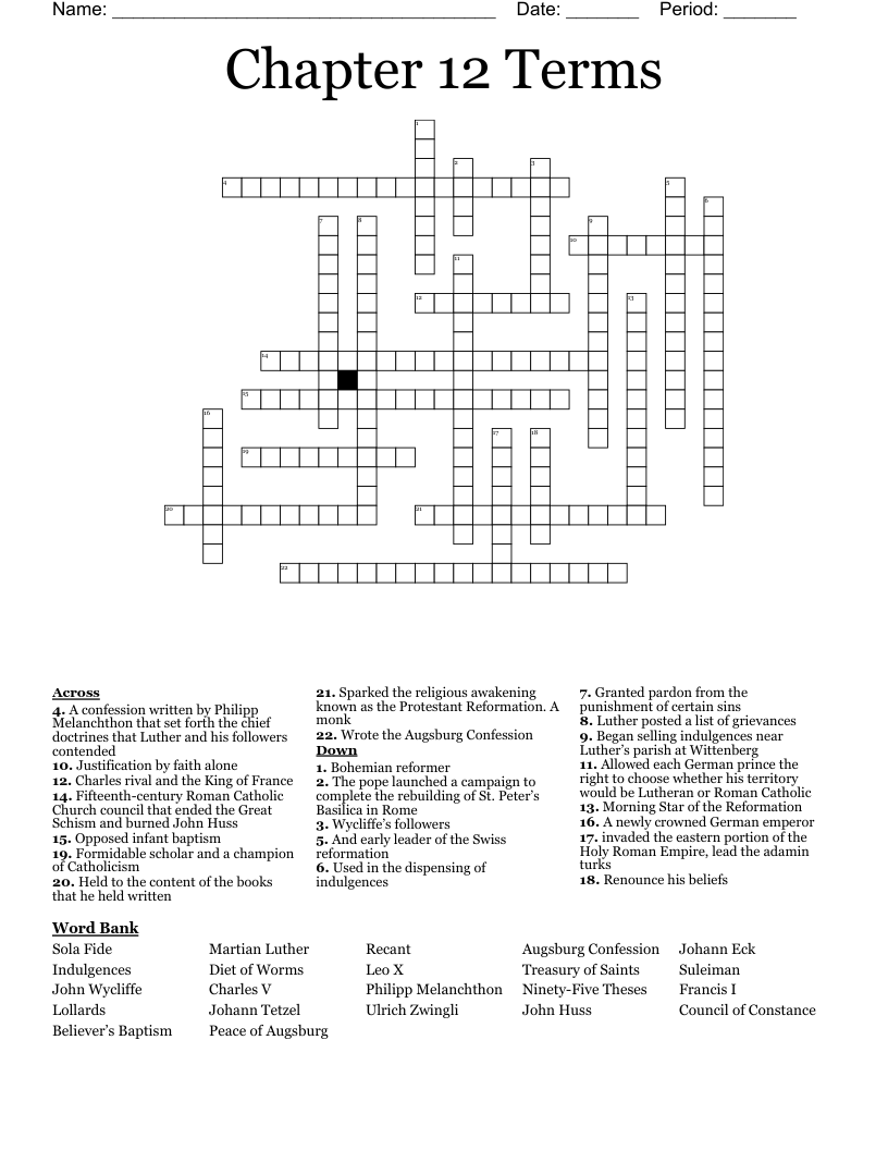 Chapter 12 Terms Crossword