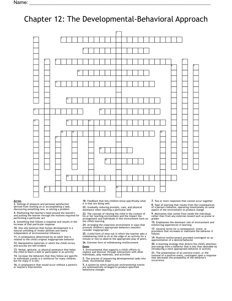 Chapter 12: The Developmental-Behavioral Approach Crossword
