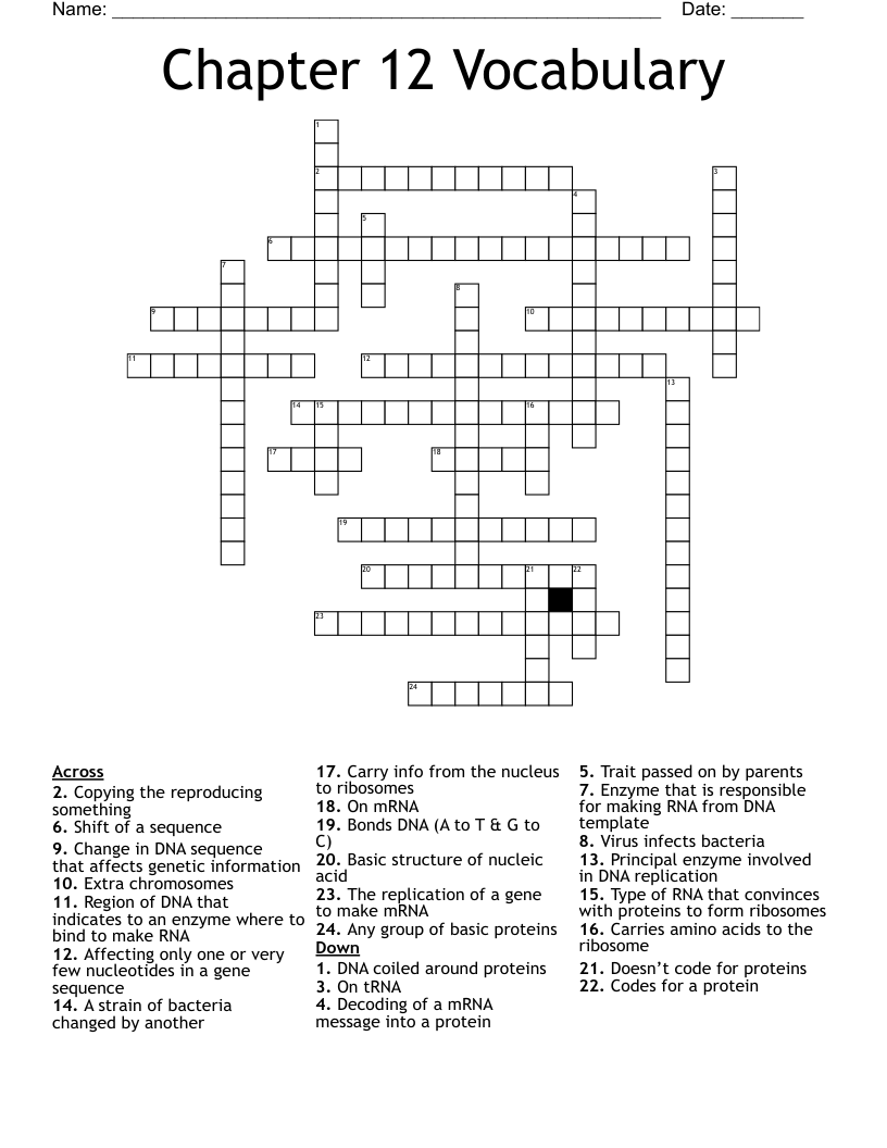 Chapter 12 Vocabulary Crossword
