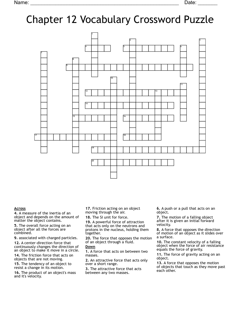 Chapter 12 Vocabulary Crossword Puzzle 