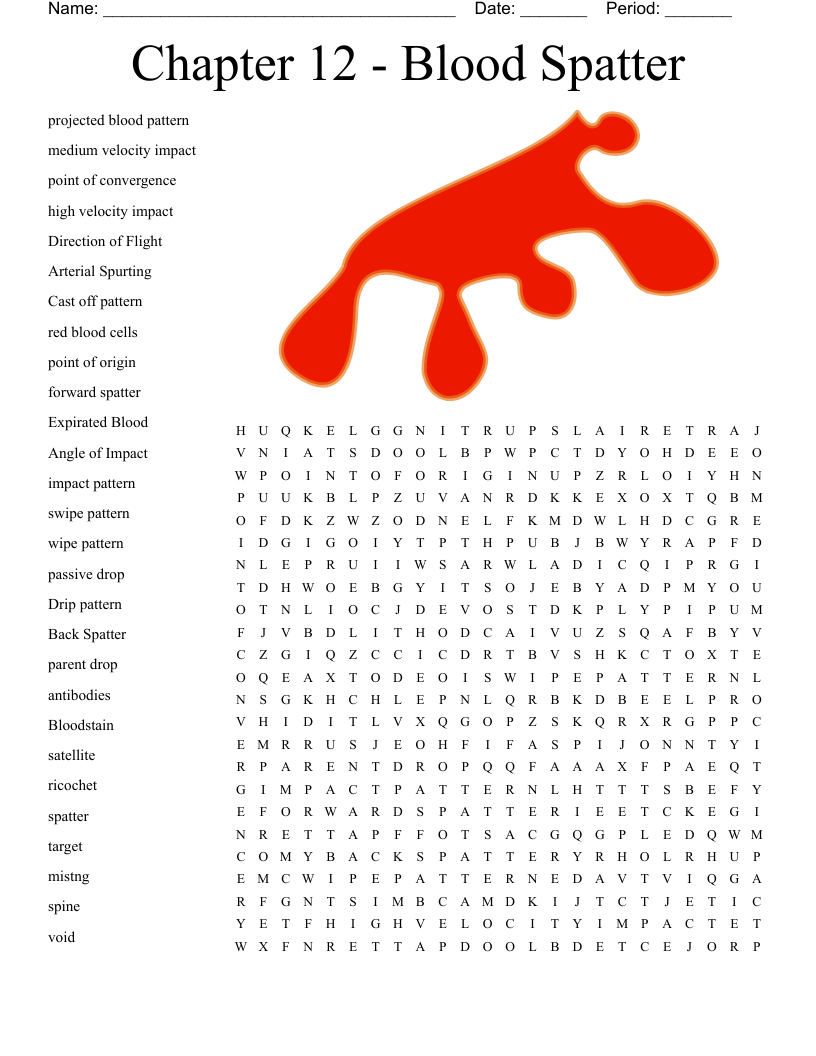 Chapter 12 - Blood Spatter Word Search