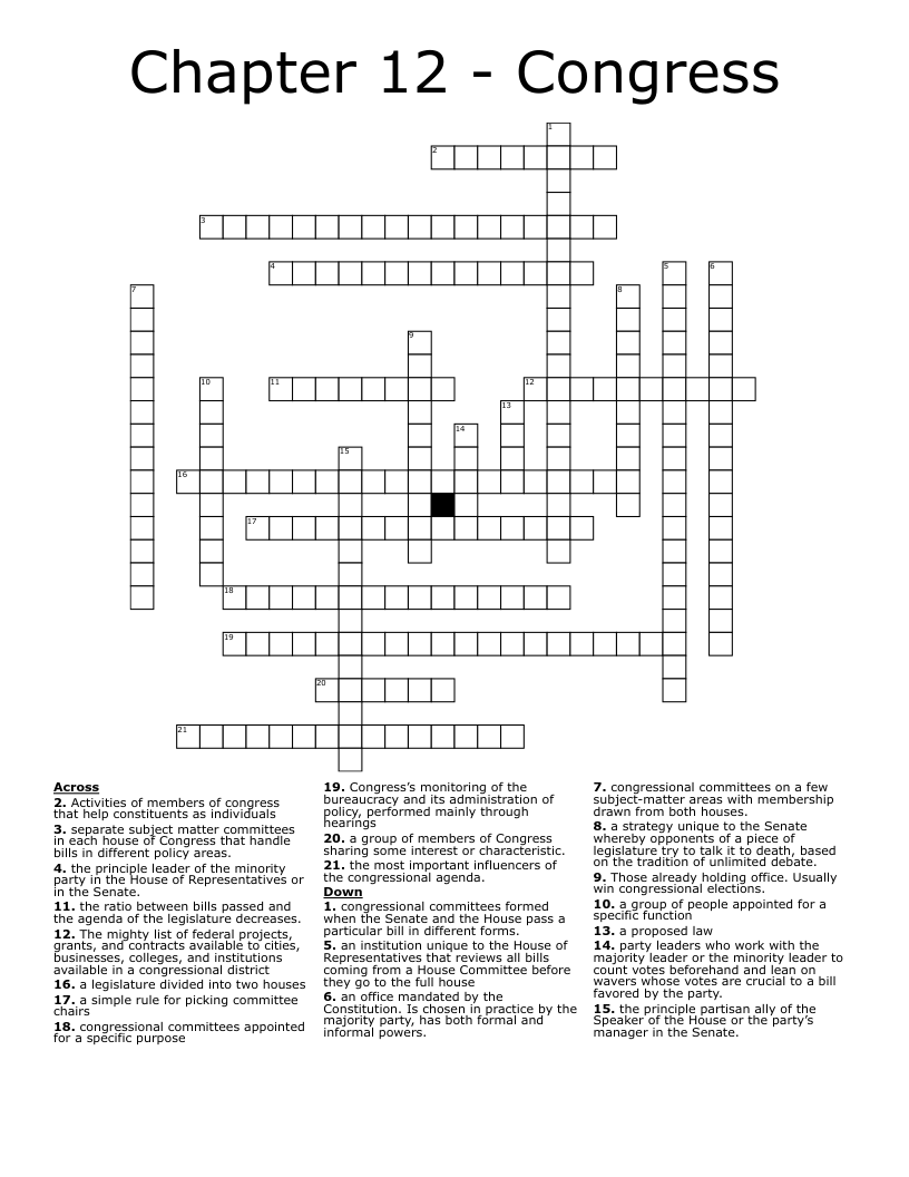 Chapter 12 - Congress Crossword