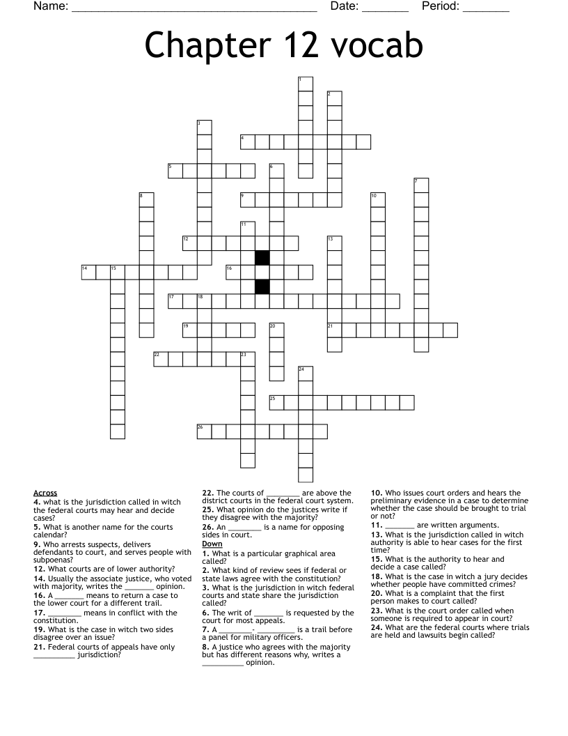 Chapter 12 vocab Crossword